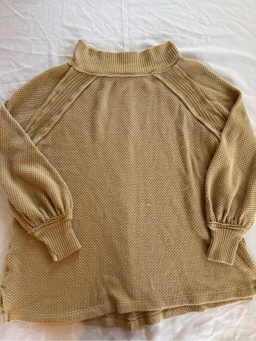 FREE PEOPLE She's A Keeper Thermal Waffle Knit Sweater Winter Wheat Tan we the f - Picture 5 of 6